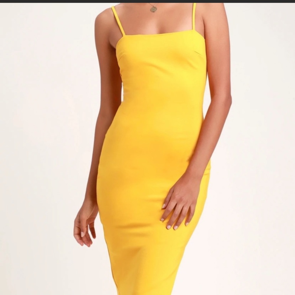 Lulus Bodycon Midi Dress Mustard Yellow